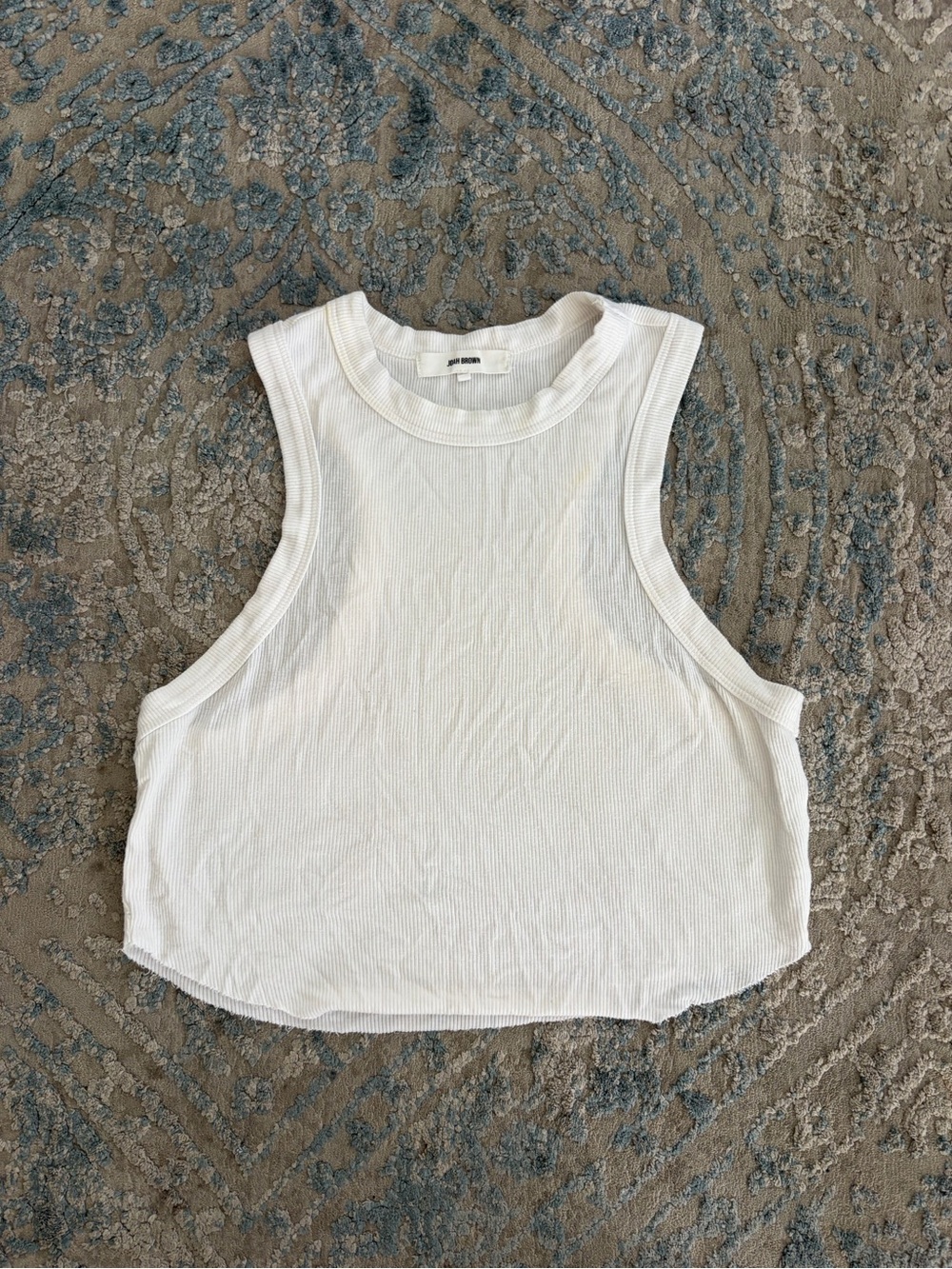 Joah Brown White Ribbed Cropped Tank